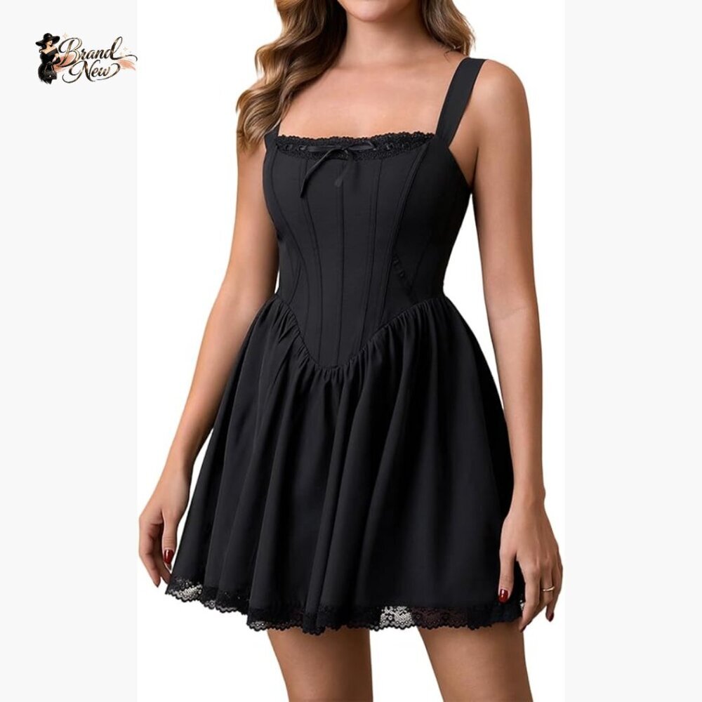 Corset Lace Up Mini Dress A Line Flowy Sundress Women's Graduation Party